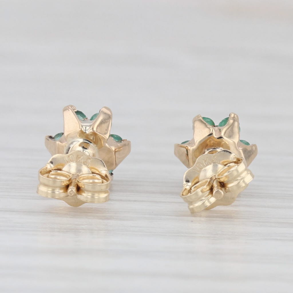 Light Gray 0.28ctw Emerald Diamond Flower Stud Earrings 10k Yellow Gold