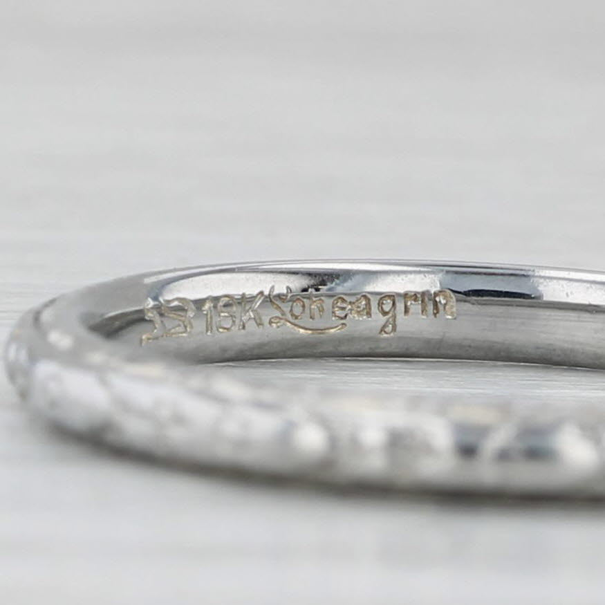 Light Gray Floral Etched Art Deco Wedding Band 18k White Gold Size 7.25 Stackable Ring