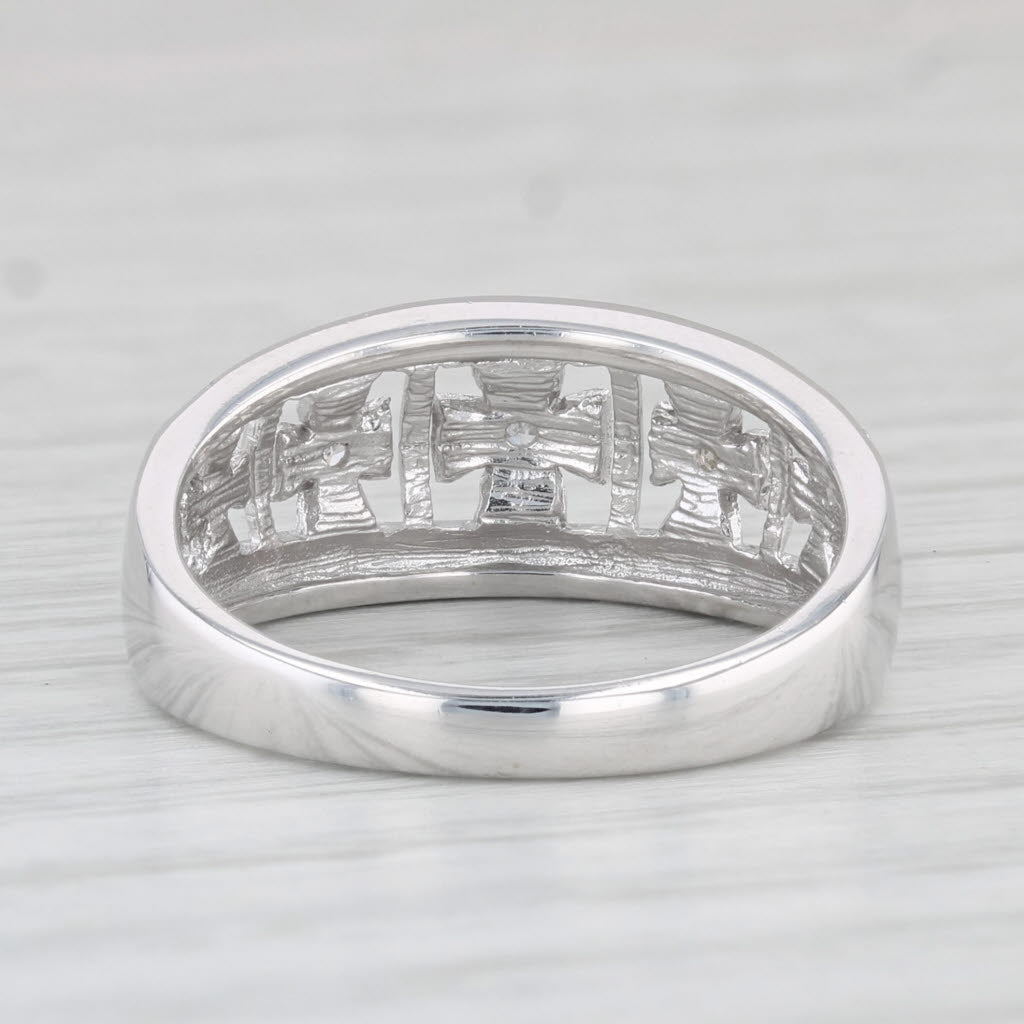 Light Gray Diamond Cross Ring 14k White Gold Size 7.25 Band