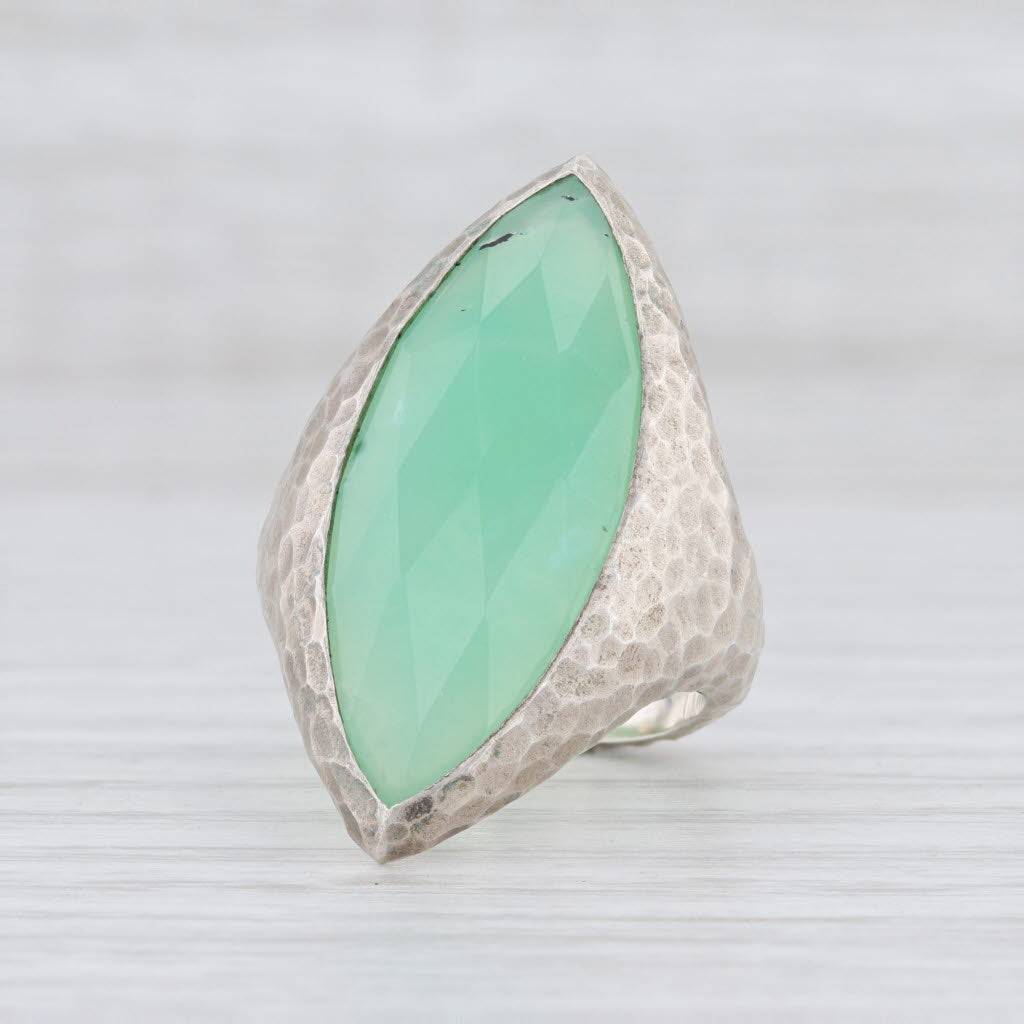 New Nina Nguyen Green Chrysoprase Ring Mekong Sterling Silver Hammered Size 7