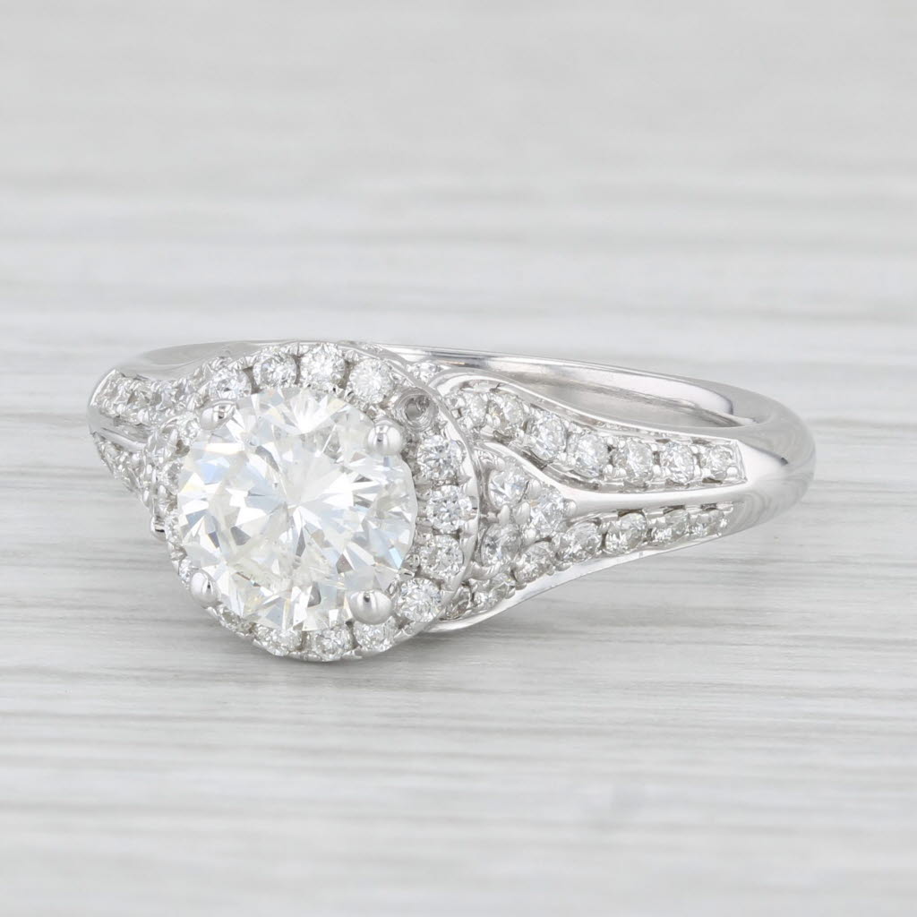 Light Gray 1.53ctw Round Diamond Halo Engagement Ring 14k White Gold Size 6 Demetrios