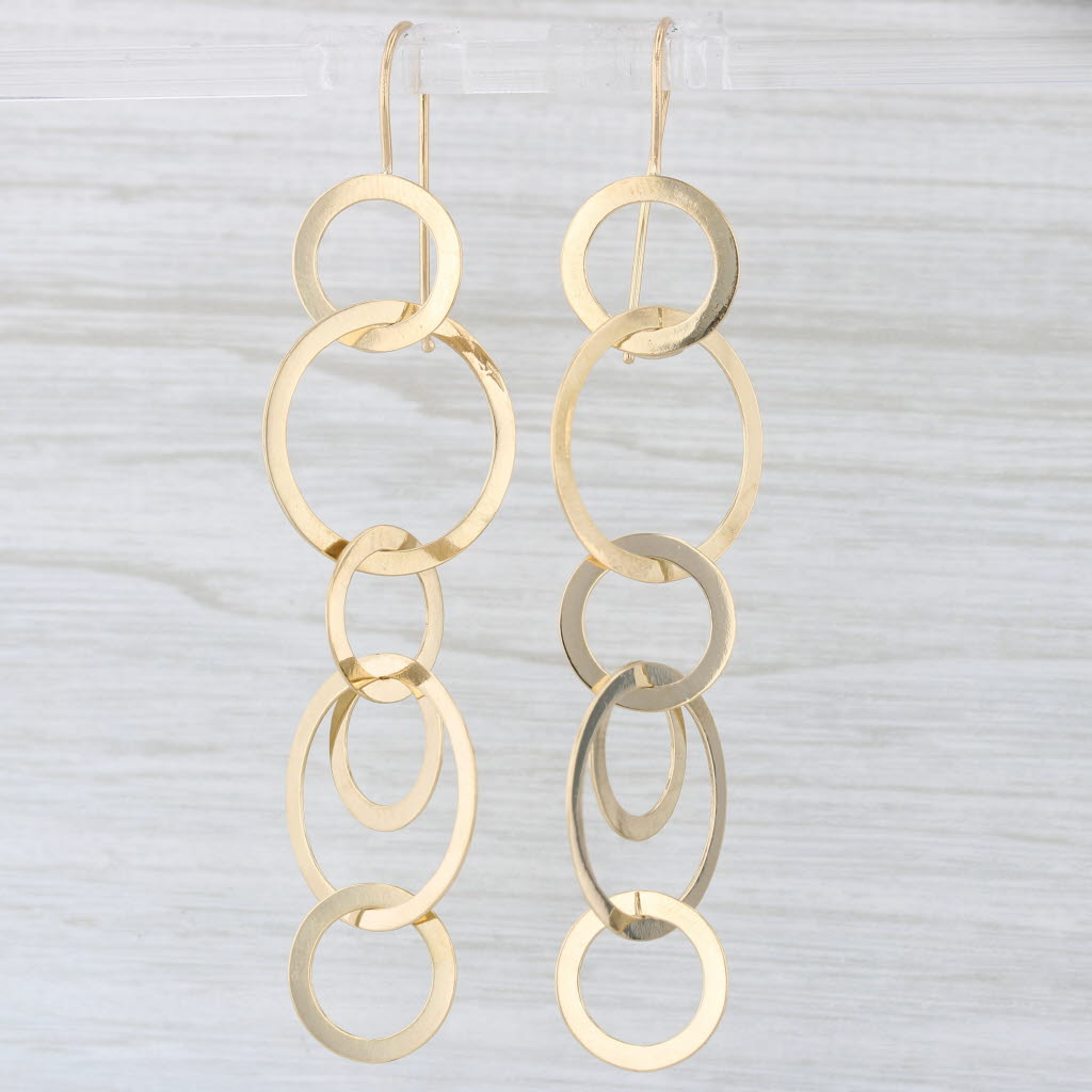 Light Gray Linked Circles Dangle Earrings 18k Yellow Gold Hook Posts Italian