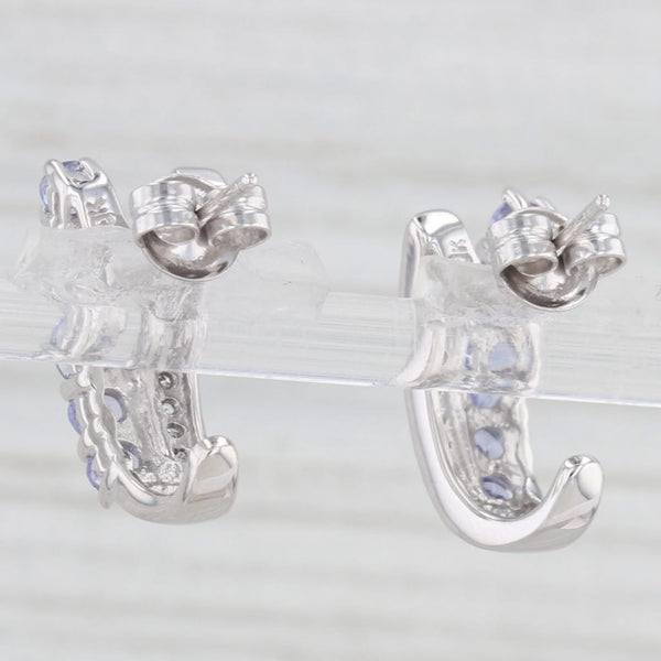1.08ctw Tanzanite Diamond J-Hook Earrings 10k White Gold Drops