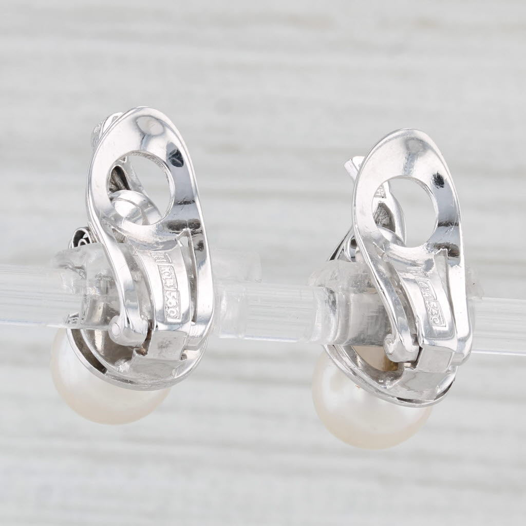 Cultured Pearl 0.30ctw Diamond Drop Clip On Earrings 14k Gold Platinum