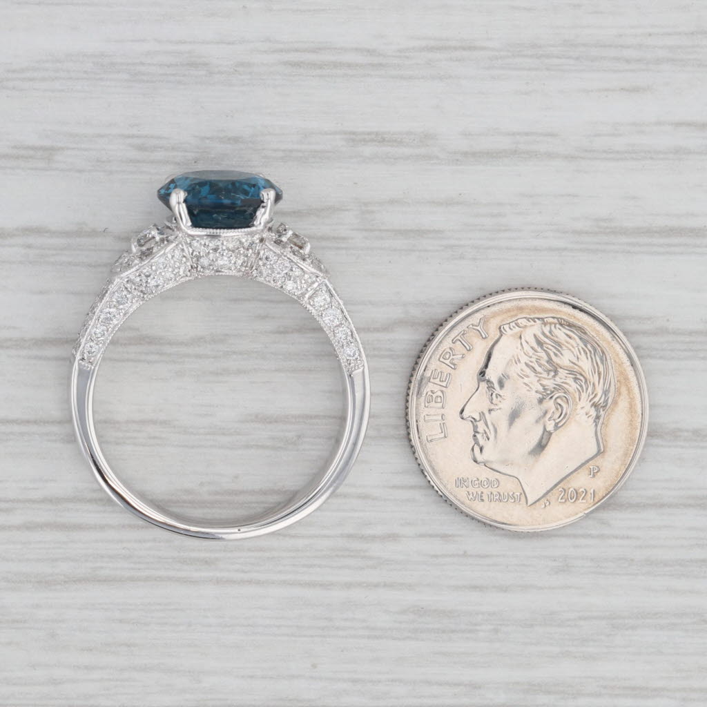 Light Gray 3.94ctw Round London Blue Topaz Diamond Ring 18k White Gold Size 7.75-8