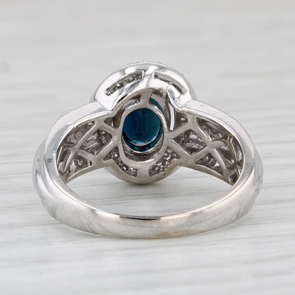Light Gray 1.64ctw Blue Sapphire Diamond Halo Ring 14k White Gold Size 7 Bridal Engagement
