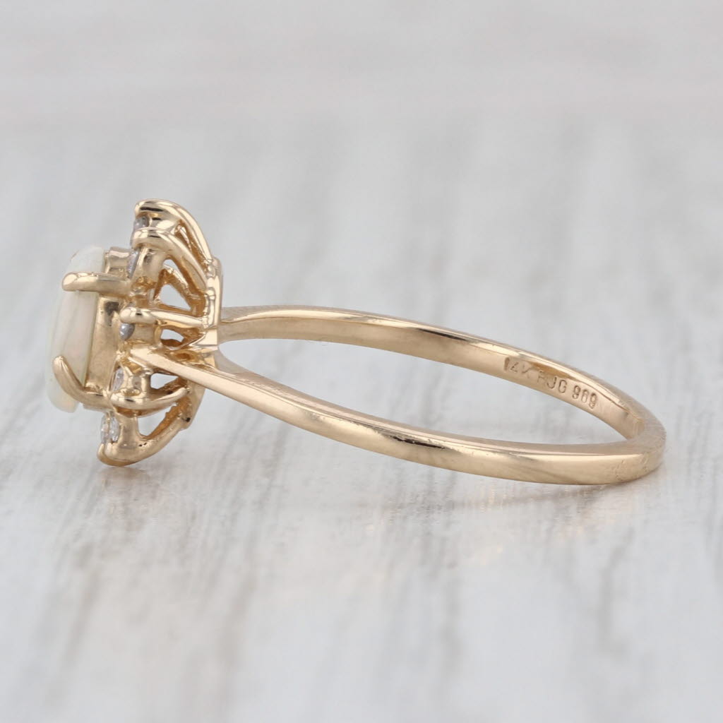 Opal Cabochon Diamond Halo Ring 14k Yellow Gold Size 7.5