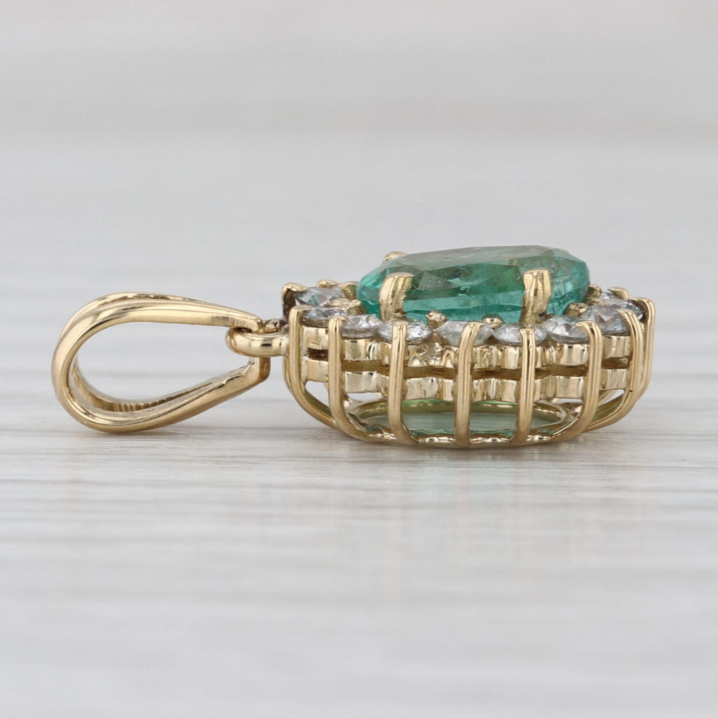 2.70ctw Oval Emerald Diamond Halo Pendant 14k Yellow Gold