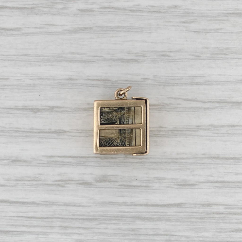 Vintage Emergency Money Dollar Bill in Box Charm 14k Yellow Gold Pendant