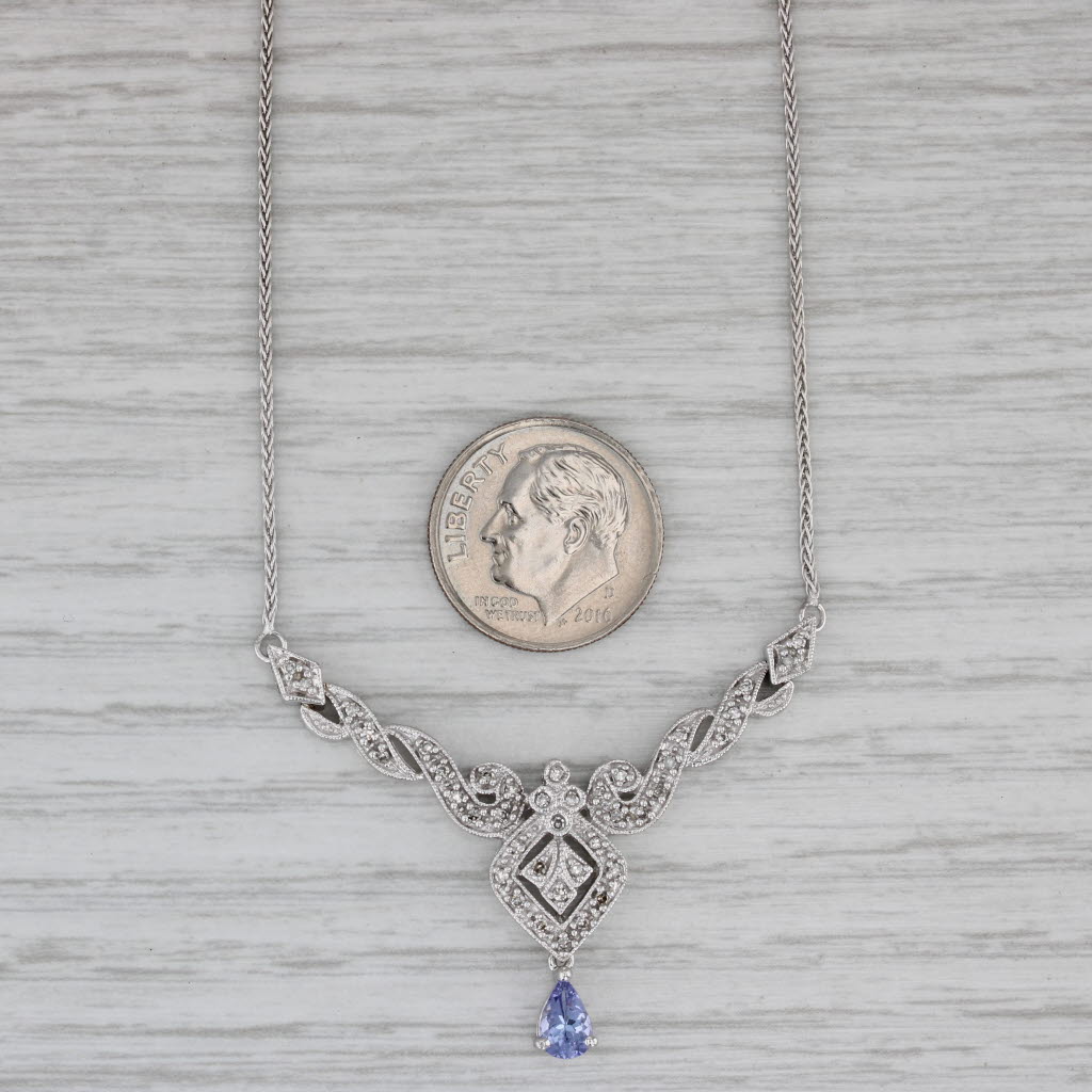 Gray 0.50ctw Tanzanite Diamond V Necklace 10k White Gold Wheat Chain 16.75"
