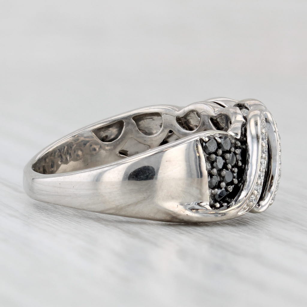 Light Gray 0.70ctw Black White Diamond Ring 14k White Gold Size 8