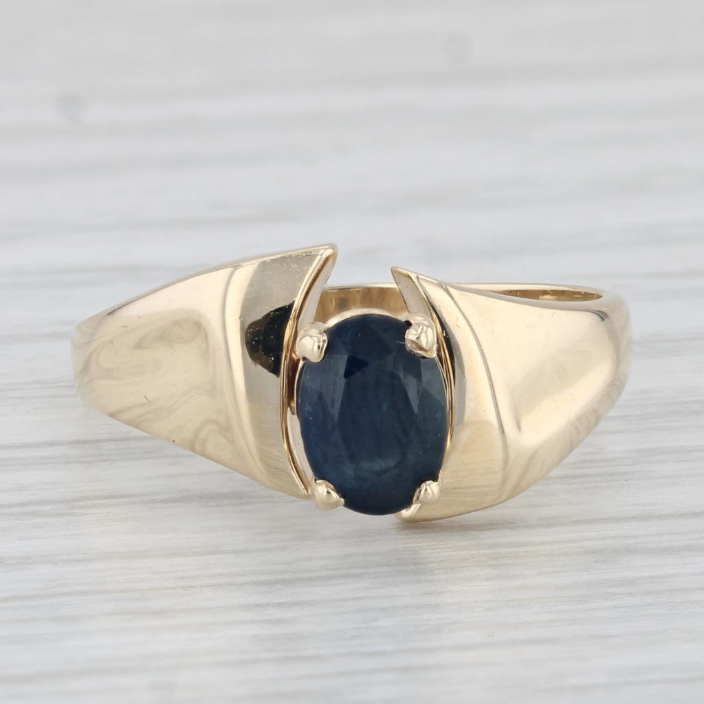 Light Gray 1.10ct Oval Blue Sapphire Solitaire Ring 14k Yellow Gold Size 8