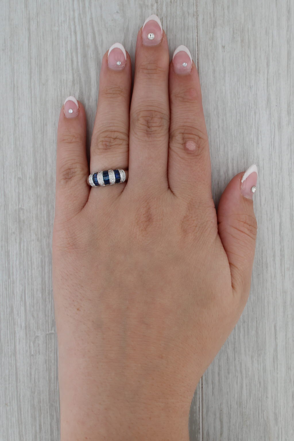 0.99ctw Sapphires Diamonds Ring 14k White Gold Size 7 Stackable Wedding