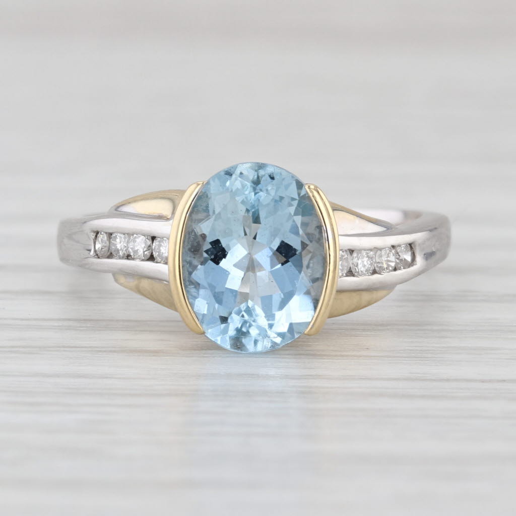 2.56ctw Oval Aquamarine Diamond Ring 14k Yellow White Gold Size 7.75