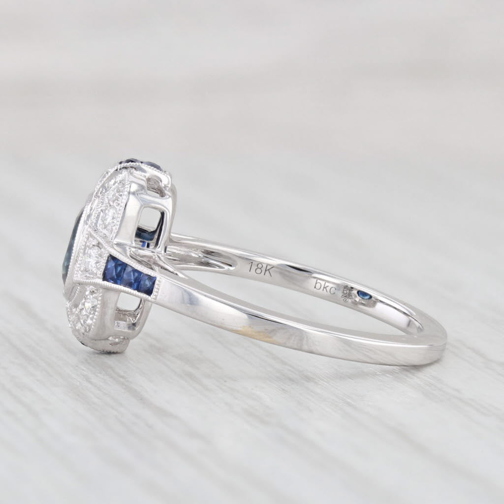 New Beverley K 1.30ctw Sapphire Diamond Halo Ring 18k Gold Engagement Size 6.75