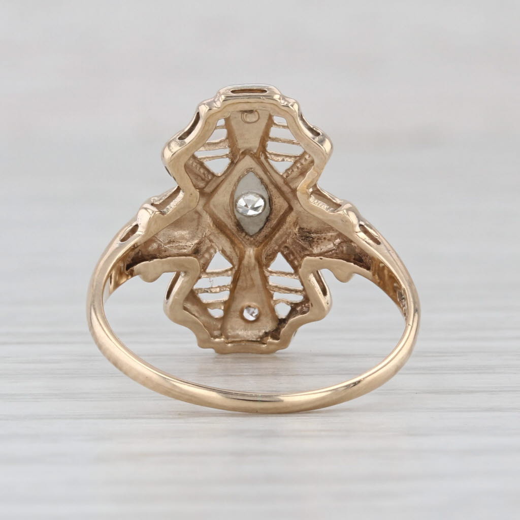 Vintage Diamond Filigree Openwork Ring 14k Yellow White Gold Size 7