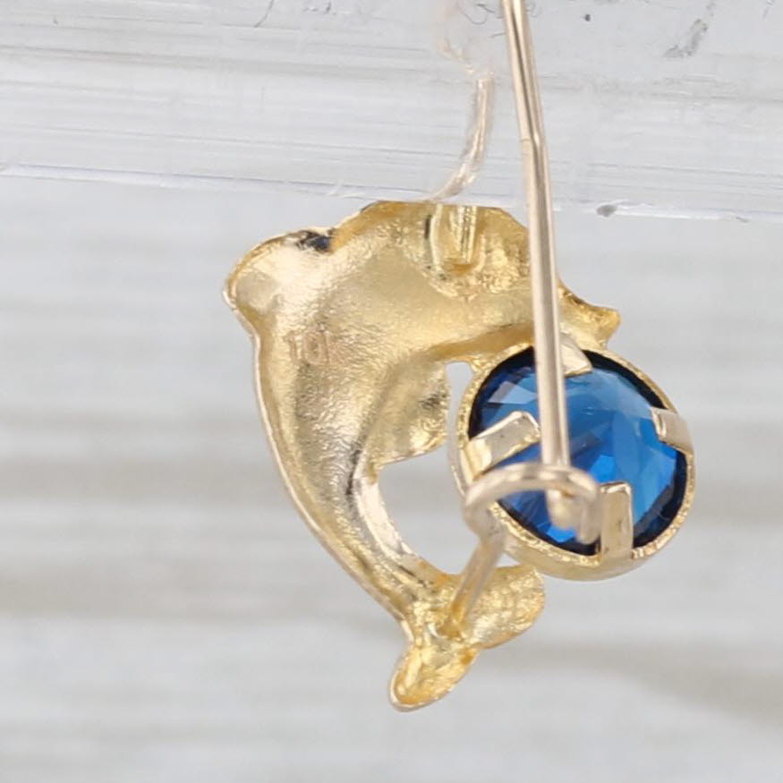 Light Gray Blue Glass Dolphin Drop Earrings 10k Yellow Gold Hook Posts