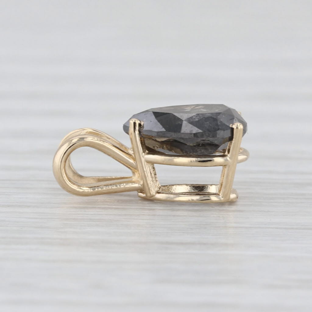New 1.57ct Pear Black Diamond Solitaire Pendant 14k Yellow Gold Small Drop