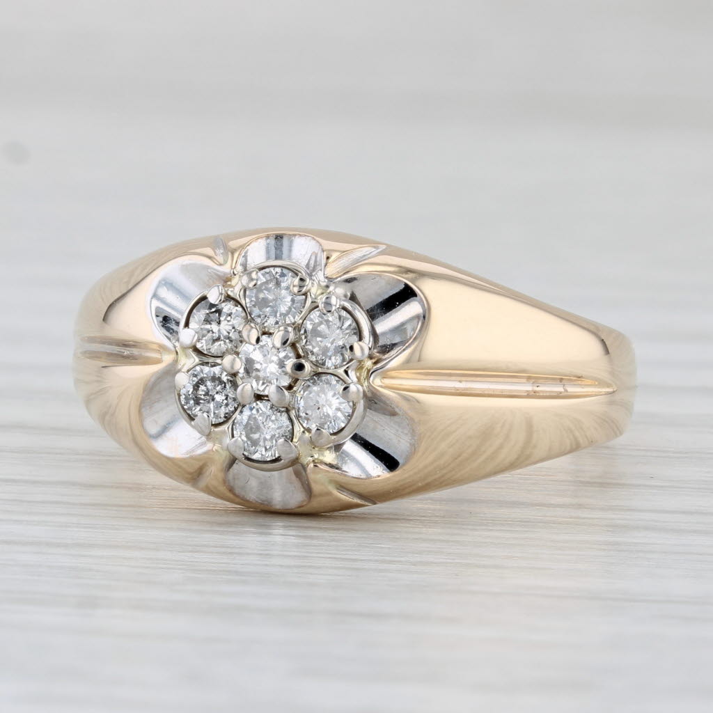 Light Gray 0.40ctw Diamond Cluster Ring 14k Yellow Gold Size 12 Men's Belcher Setting