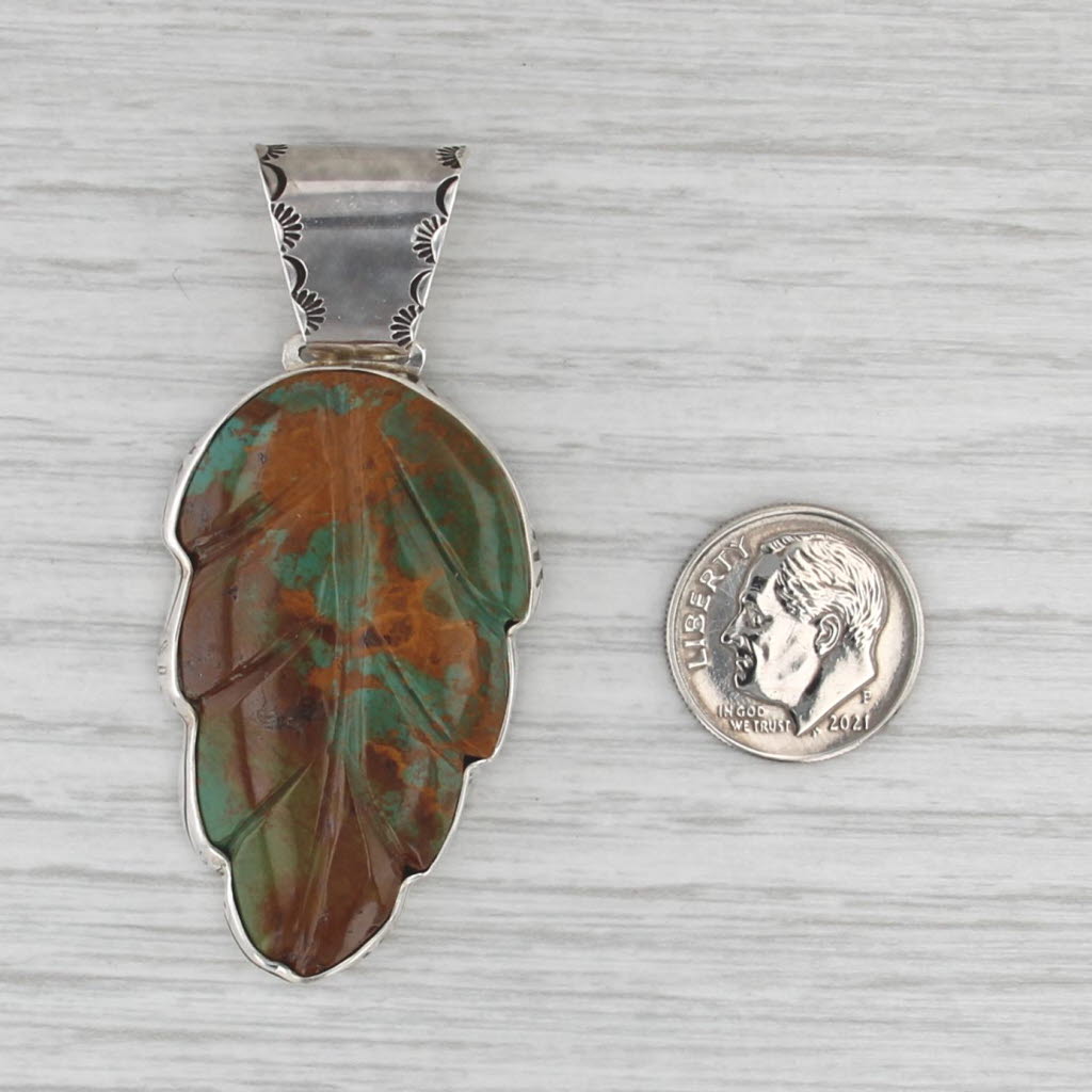 Vintage Native American Ornamental Stone Leaf Pendant Sterling Silver Statement