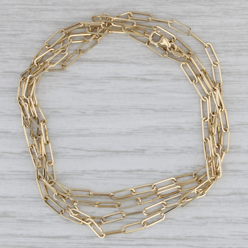 Gray Long Paperclip Cable Chain Necklace 14k Yellow Gold 29.5" 2.6mm