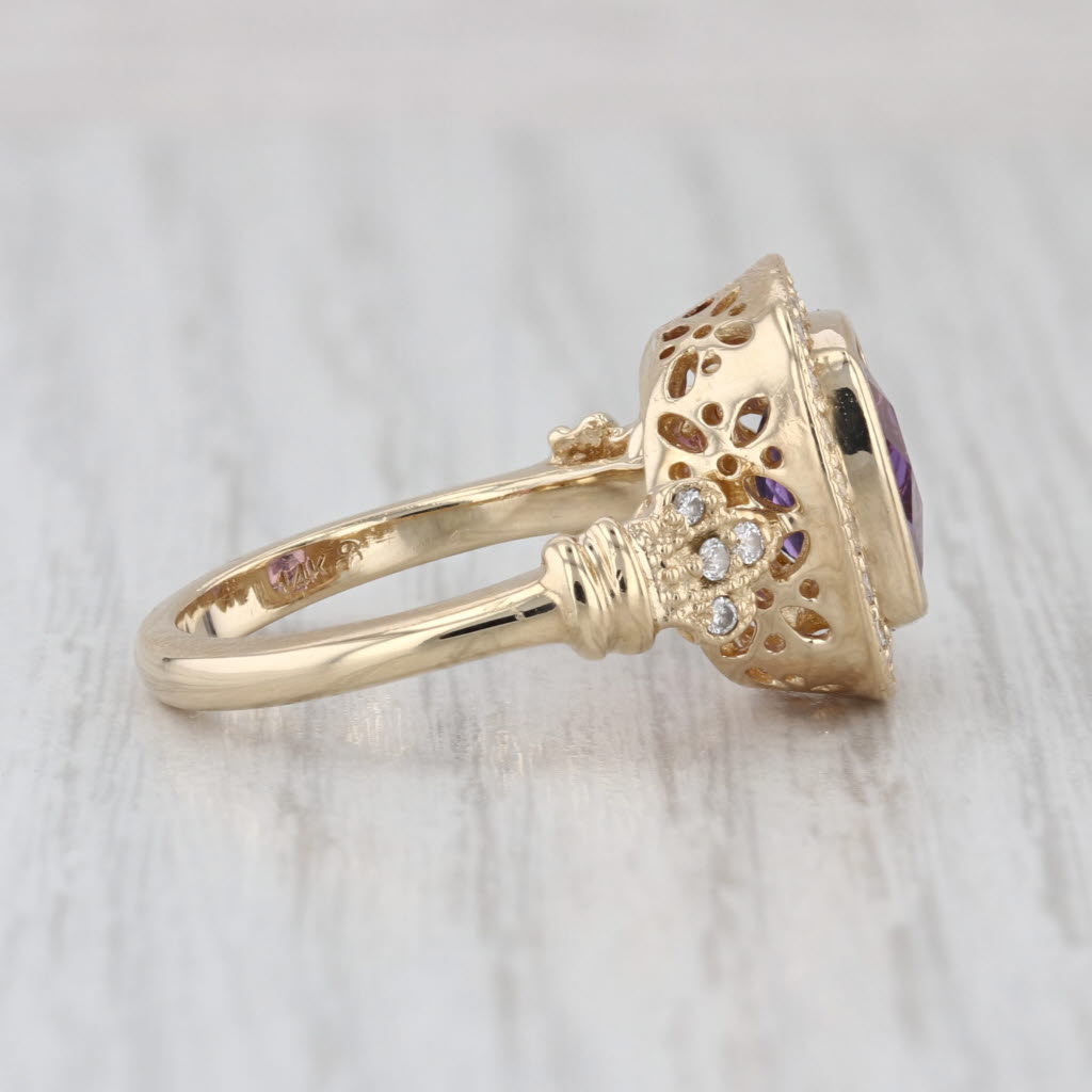 2.90ctw Amethyst Halo Ring 14k Yellow Gold Size 6.75 Openwork Flowers