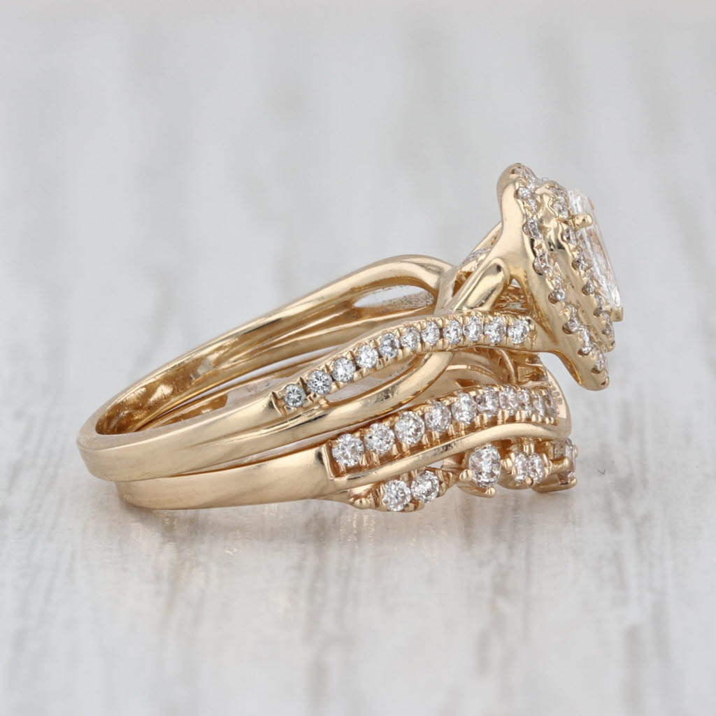 0.65ctw Pear Diamond Halo Engagement Ring Wedding Band Bridal Set 14k Gold