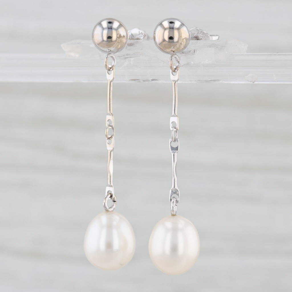 Cultured Pearl Dangle Earrings 10k White Gold Chain Drops