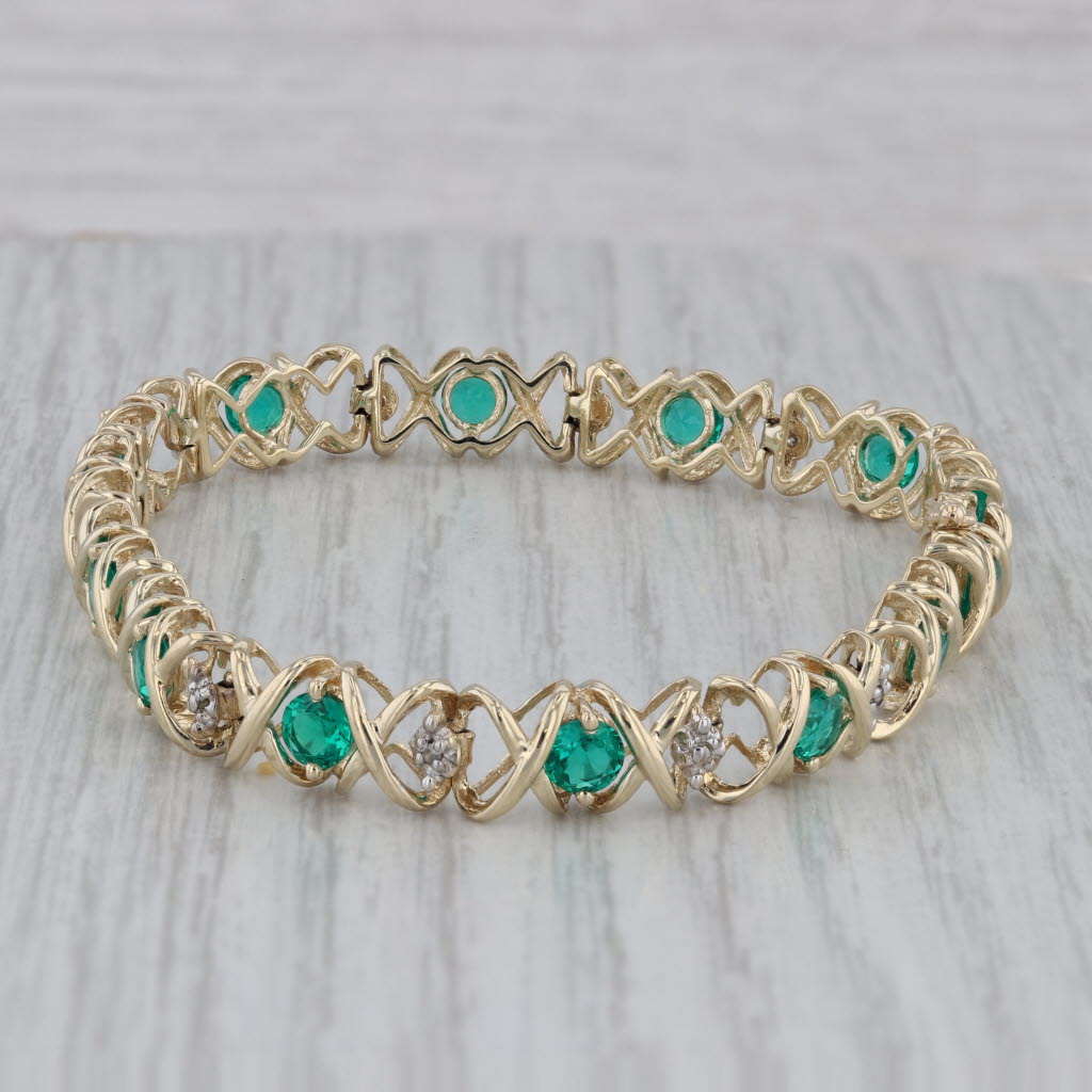 Gray 3.53ctw Lab Created Emerald Diamond Tennis Bracelet 10k Yellow Gold 7" 7mm
