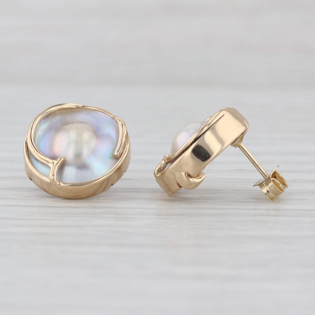 Blister Pearl Stud Earrings 14k Yellow Gold Button Studs