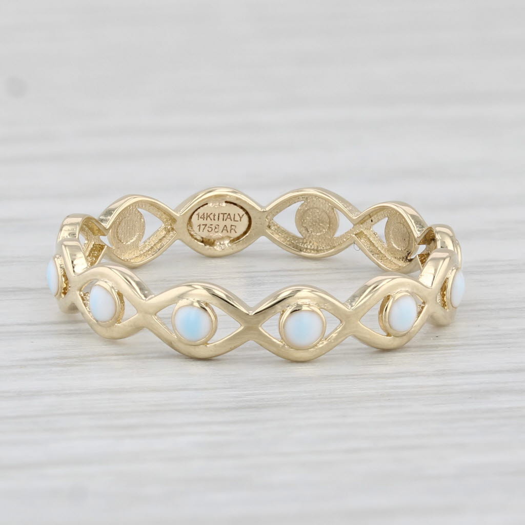 Light Gray White Resin Dots Stackable Ring 14k Yellow Gold Size 7 Band