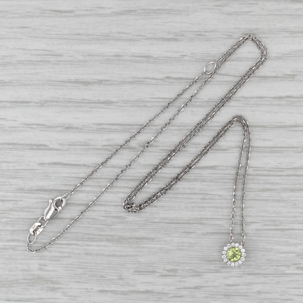0.36ctw Peridot Diamond Pendant Necklace 14k White Gold 16.25-18.5" Cable Chain