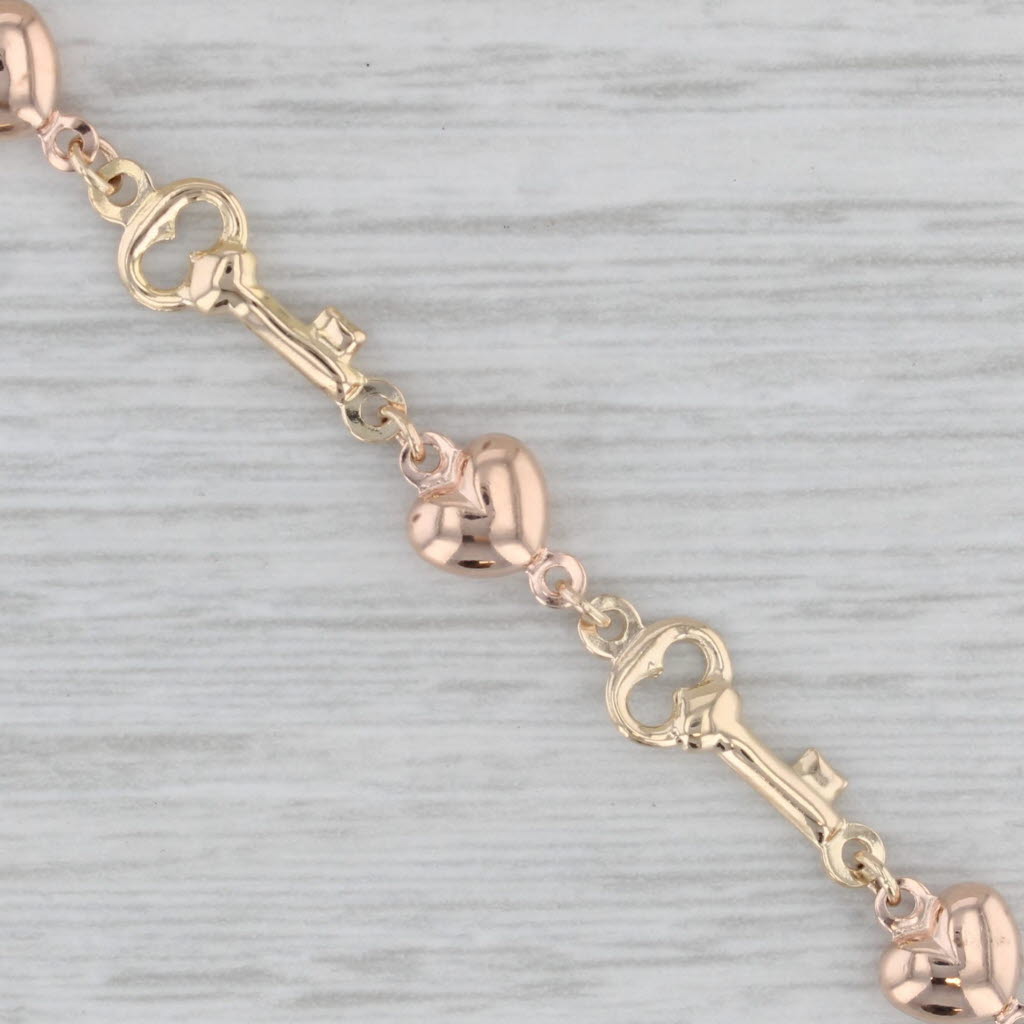 Gray Key Heart Chain Bracelet 10k Rose Yellow Gold 7.5" 5.8mm