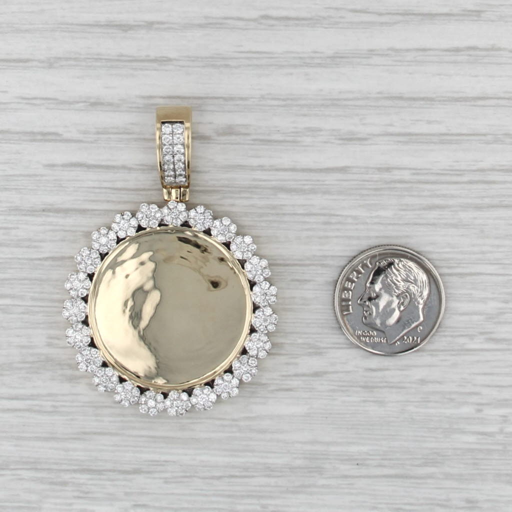 1.70ctw Diamond Halo Engravable Pendant 10k Yellow & White Gold