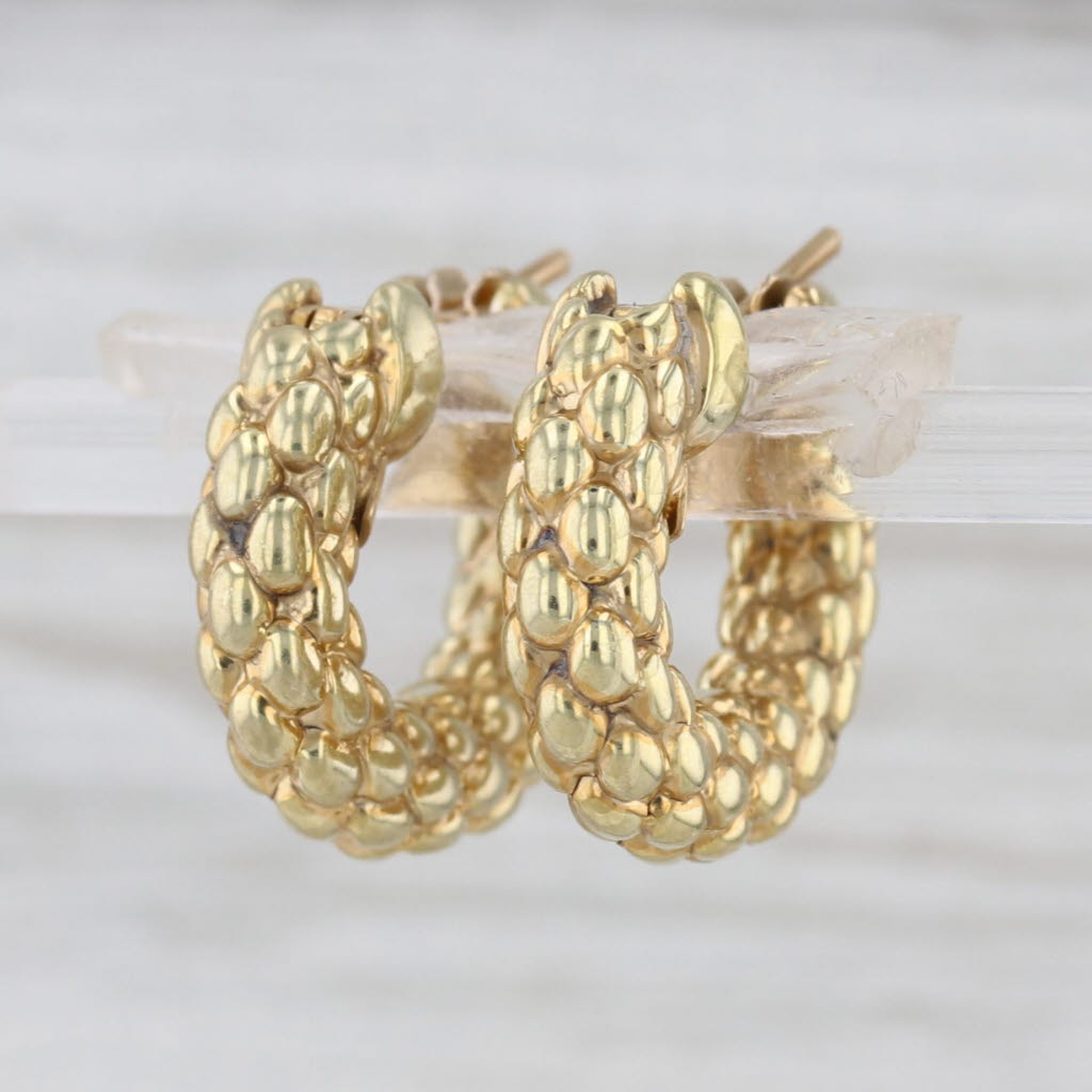 Fope Textured Hoop Earrings 18k Yellow Gold Snap Top Hoops Small Oval Hoops