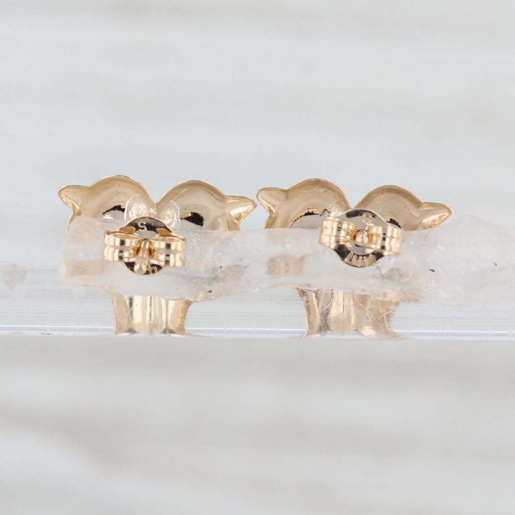 Dolphin Heart Stud Earrings 14k Yellow Gold Small Studs