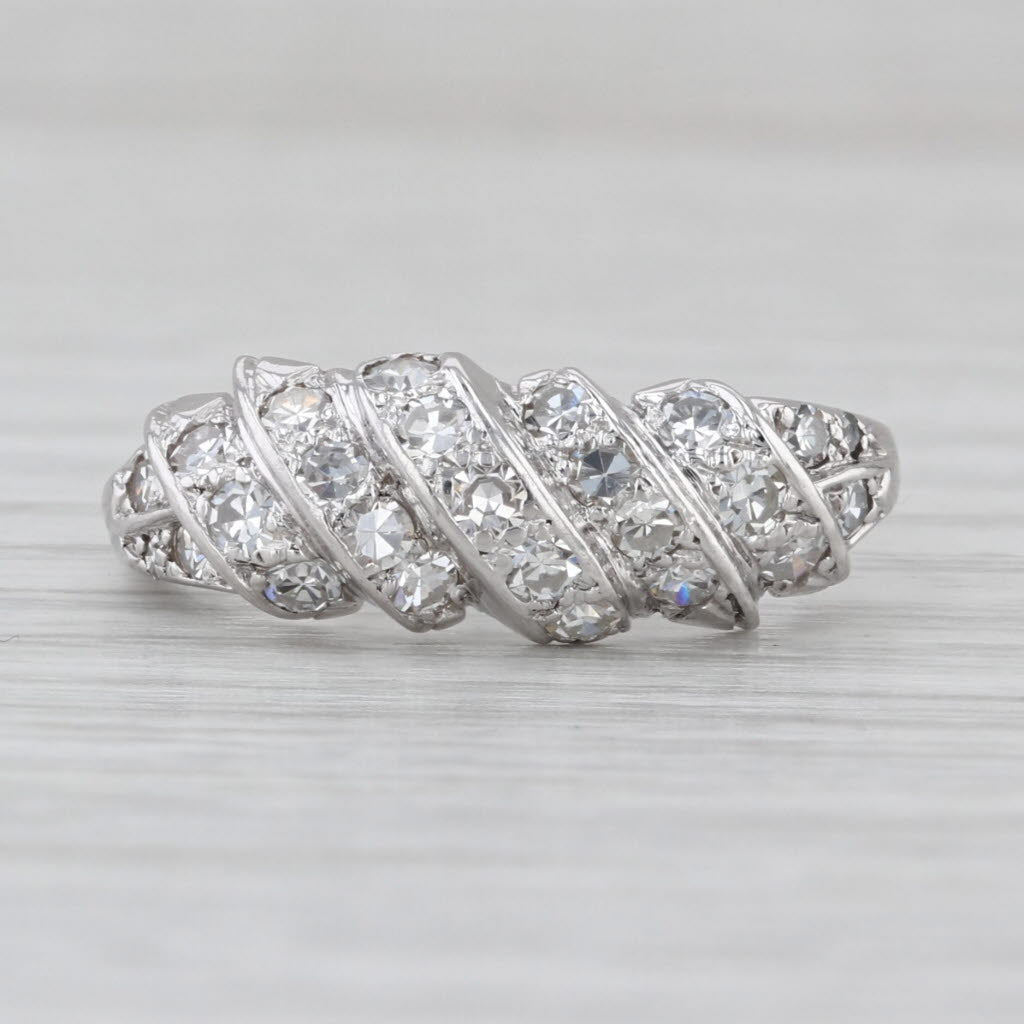 0.54ctw Scalloped Diamond Croissant Ring 14k White Gold Size 7 Bridal