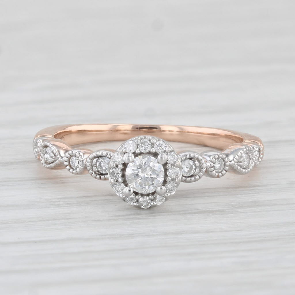 Light Gray 0.18ctw Round Diamond Halo Engagement Ring 10k Rose Gold Size 5