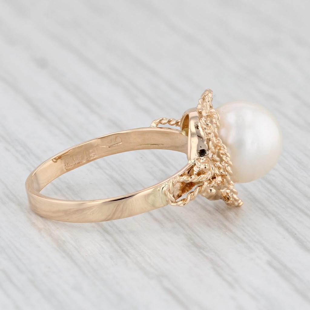 Light Gray Cultured Pearl Solitaire Ring 18k Yellow Gold Size 5.5 Vintage
