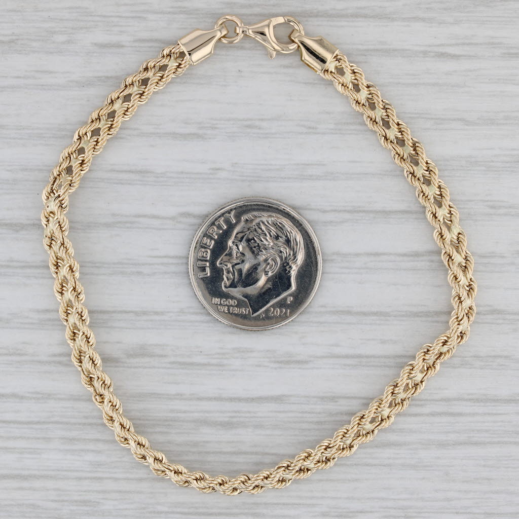 Gray Woven Rope Chain Bracelet 14k Yellow Gold 6.75" 4.3mm