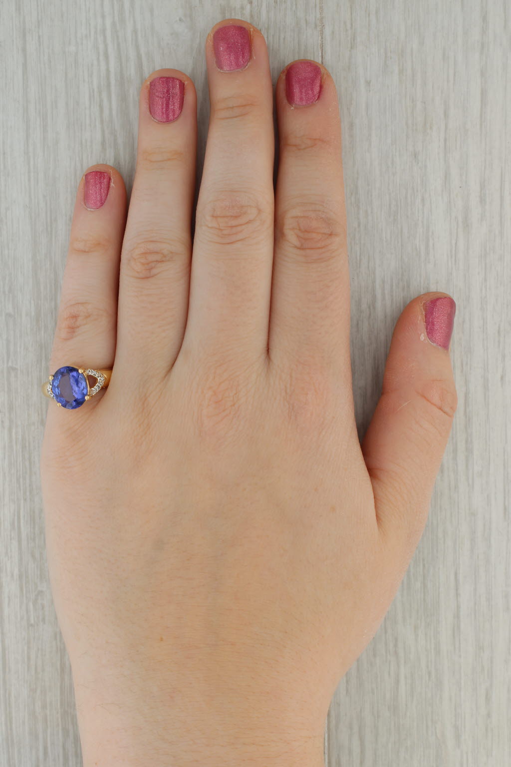 Rosy Brown 3.22ct Oval Tanzanite Diamond Ring 18k Yellow Gold Size 6.75