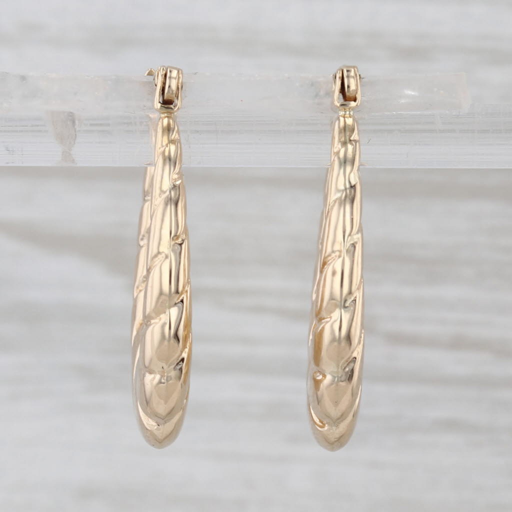Beveled Croissant Hoop Earrings 14k Yellow Gold Snap Top Oval Hoops