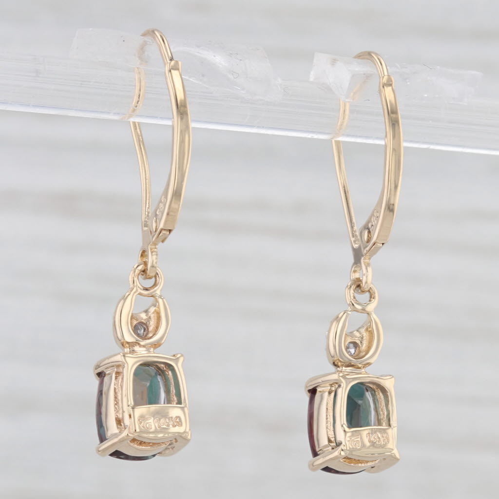 Light Gray 2.53ctw Lab Created Alexandrite Diamond Dangle Earrings 14k Yellow Gold