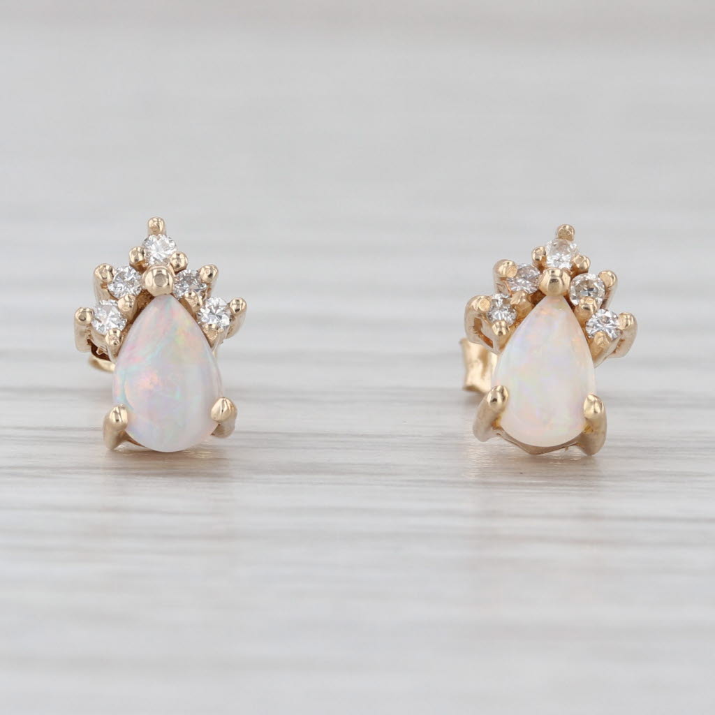 Pear Opal Diamond Teardrop Stud Earrings 14k Yellow Gold