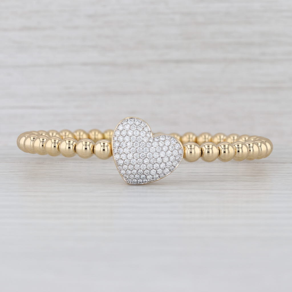 Tirisi 1.01ctw Pave Diamond Heart Bead Bangle Bracelet 18k Gold Magnetic Clasp
