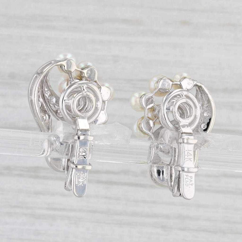 Light Gray Cultured Pearl Diamond Earrings 14k White Gold Clip On Non Pierced