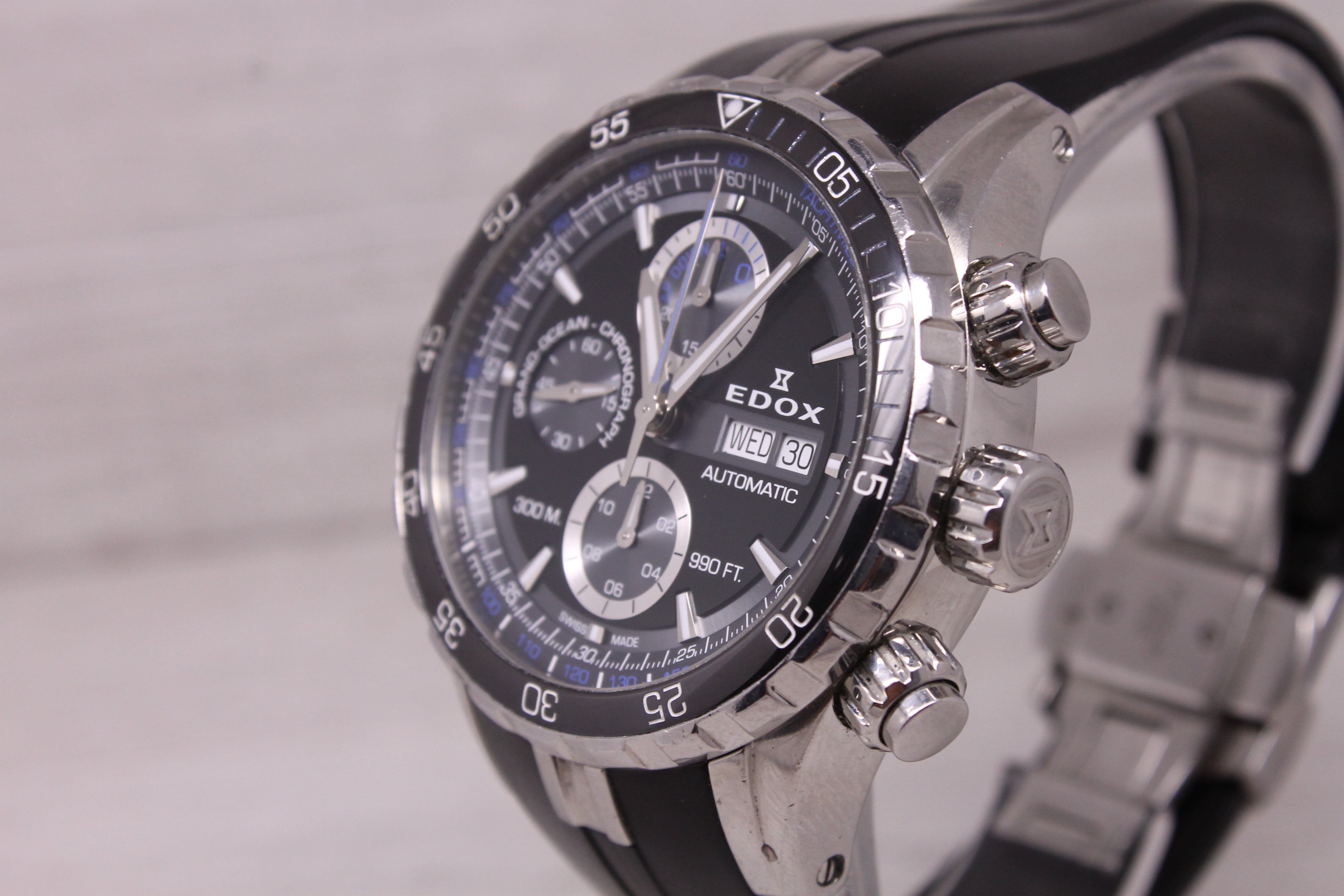 Edox Grand Ocean Mens Steel 45mm Automatic Chronograph Swiss Watch 01123 3BUCA