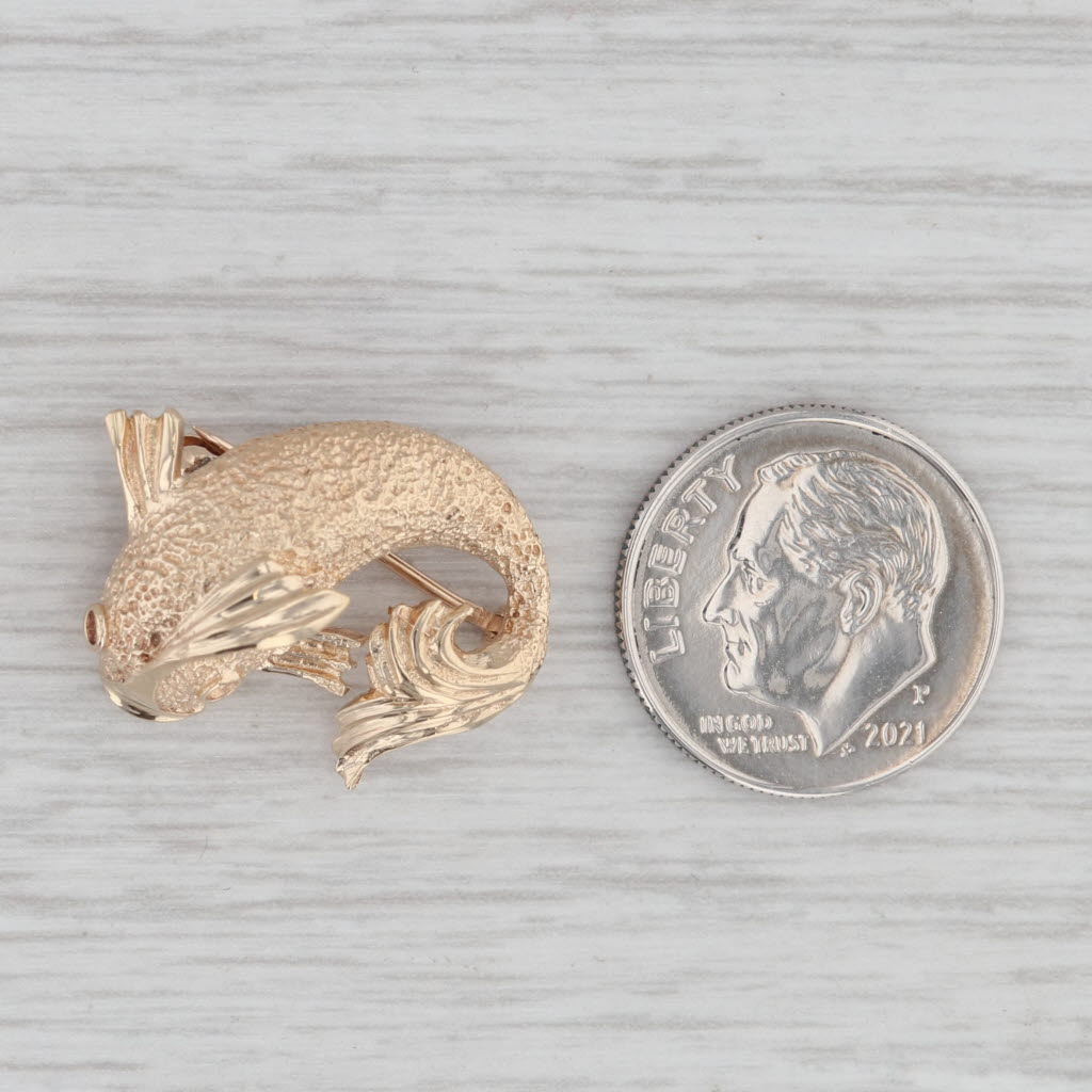 Gray Fish Pin 14k Yellow Gold Nautical Jewelry Brooch Lapel