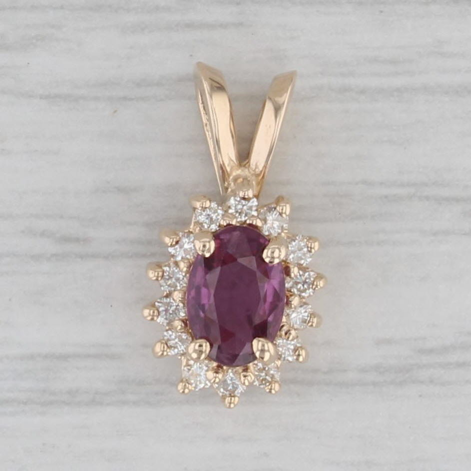 Gray 0.52ctw Ruby Diamond Halo Small Drop Pendant 14k Yellow Gold