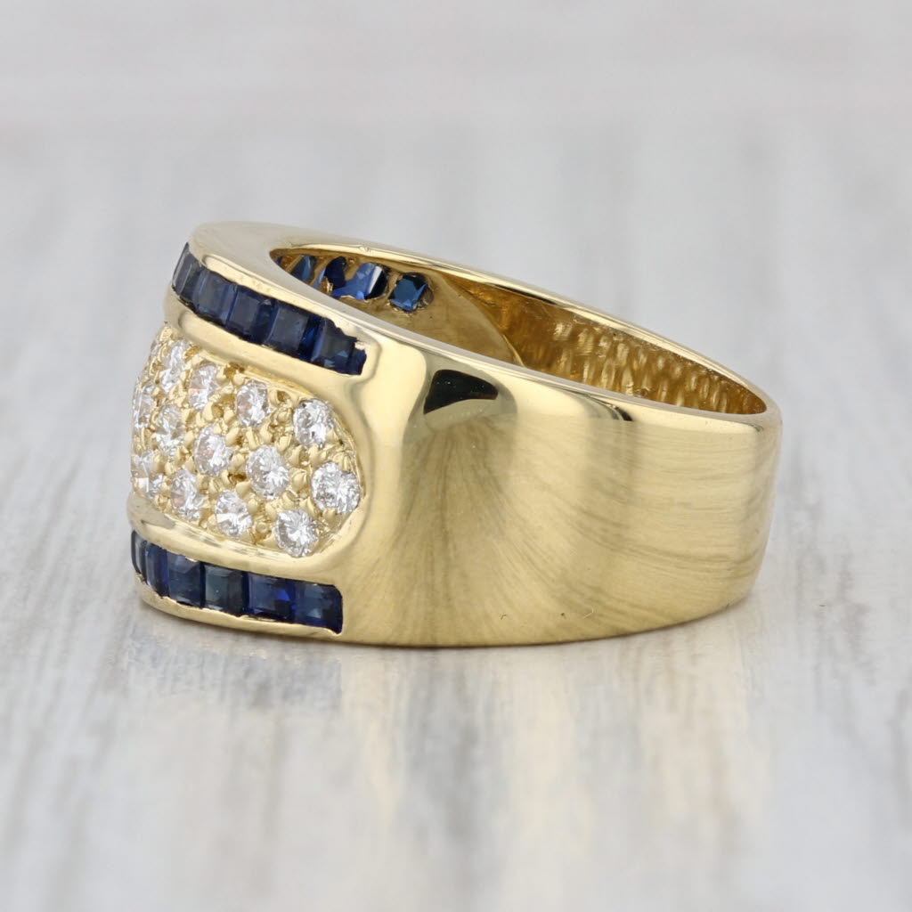 1.87ctw Pave Diamond Blue Sapphire Pave Ring 18k Yellow Gold Size 6.75